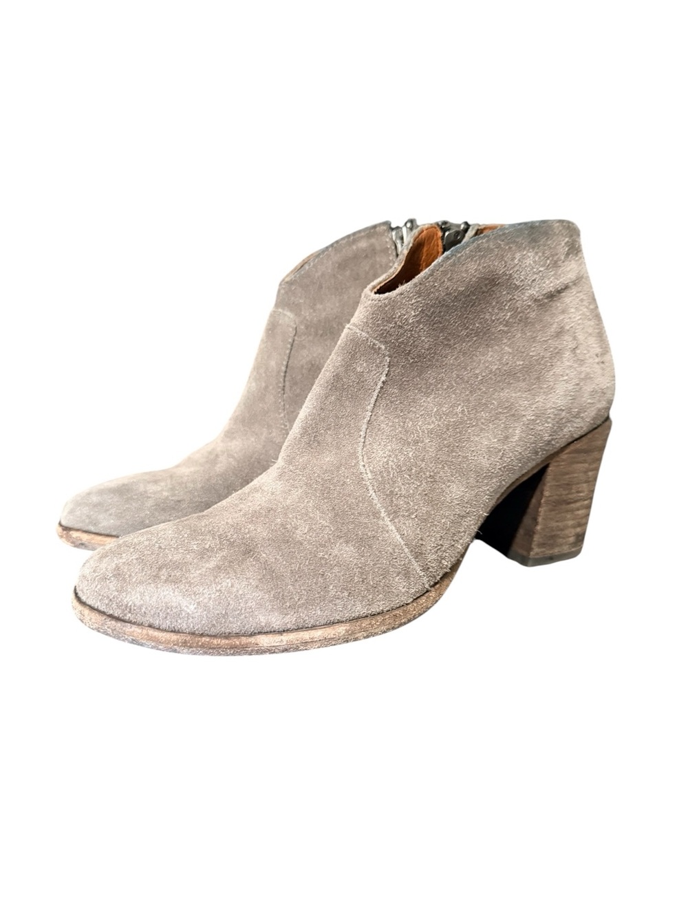 Frye Nora Zip Short Booties Womenās Size 5.5 Gray Elephantā Italian Suede Block